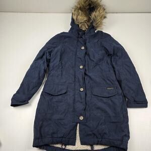 VTG Y2K Abercrombie & Fitch Parka Coat Women's Small Navy Faux Fur Sherpa‎ Lined